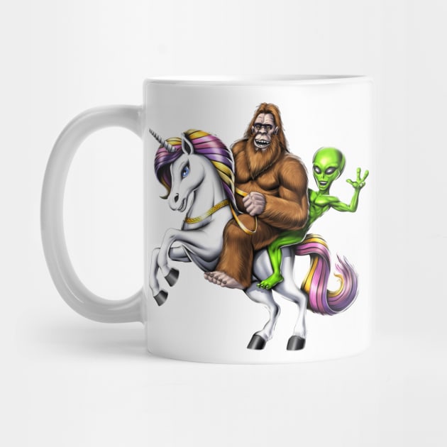 Bigfoot Alien Riding Unicorn by underheaven